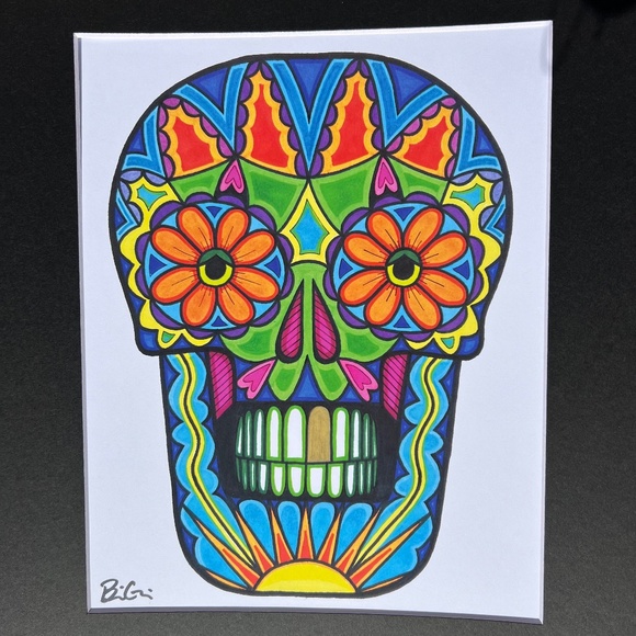 Gold Tooth Originals Other - Art - Orange Daisy Eyes Skull Matted Print; Rare/few prints available; Frameable